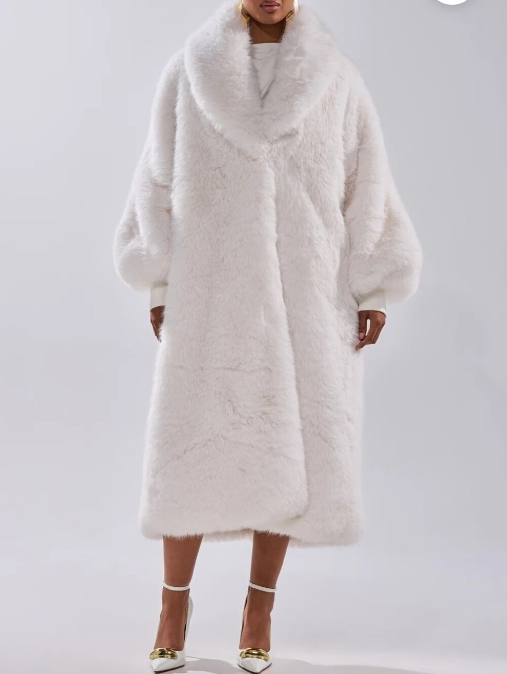 Luxury White Faux-Fur Long Coat - Women's Plush Trench Sz 1x/2x